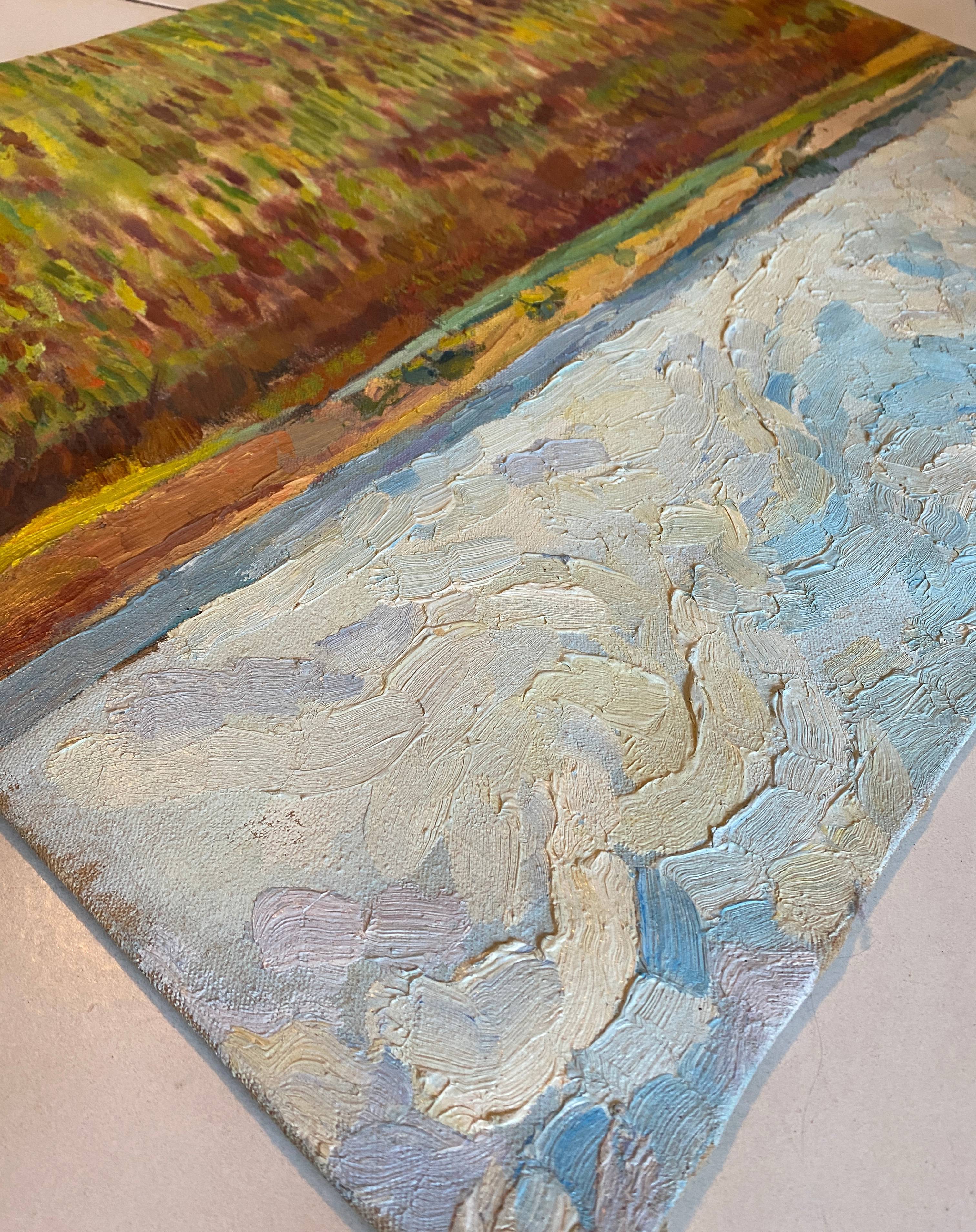 HST painting "Countryside landscape" Fields and valley in summer