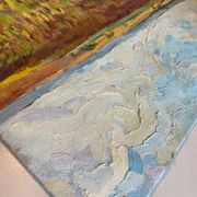 HST painting "Countryside landscape" Fields and valley in summer