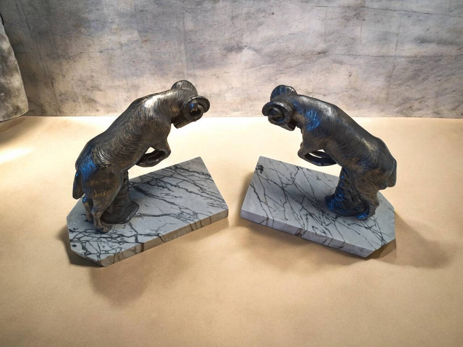 Set of 2 bronze silvered bookends signed Hippolyte Moreau