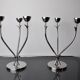 Pair of art deco candlesticks in stainless steel 3 flames and blue stones, Spain, 1970