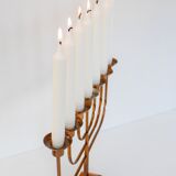 Large vintage brass and elm candelabra, 1940s