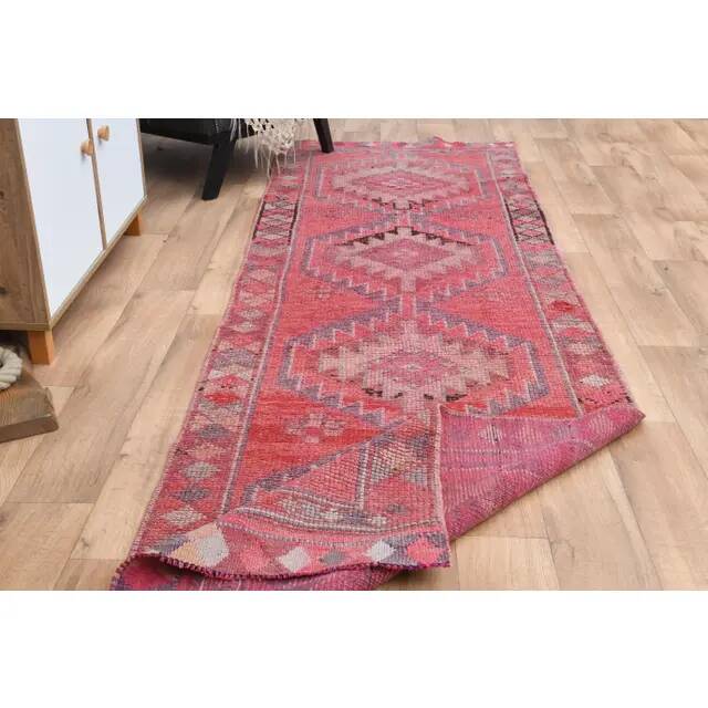 Tapis vintage turc Oushak fait à la main en laine et coton rose, années 1970