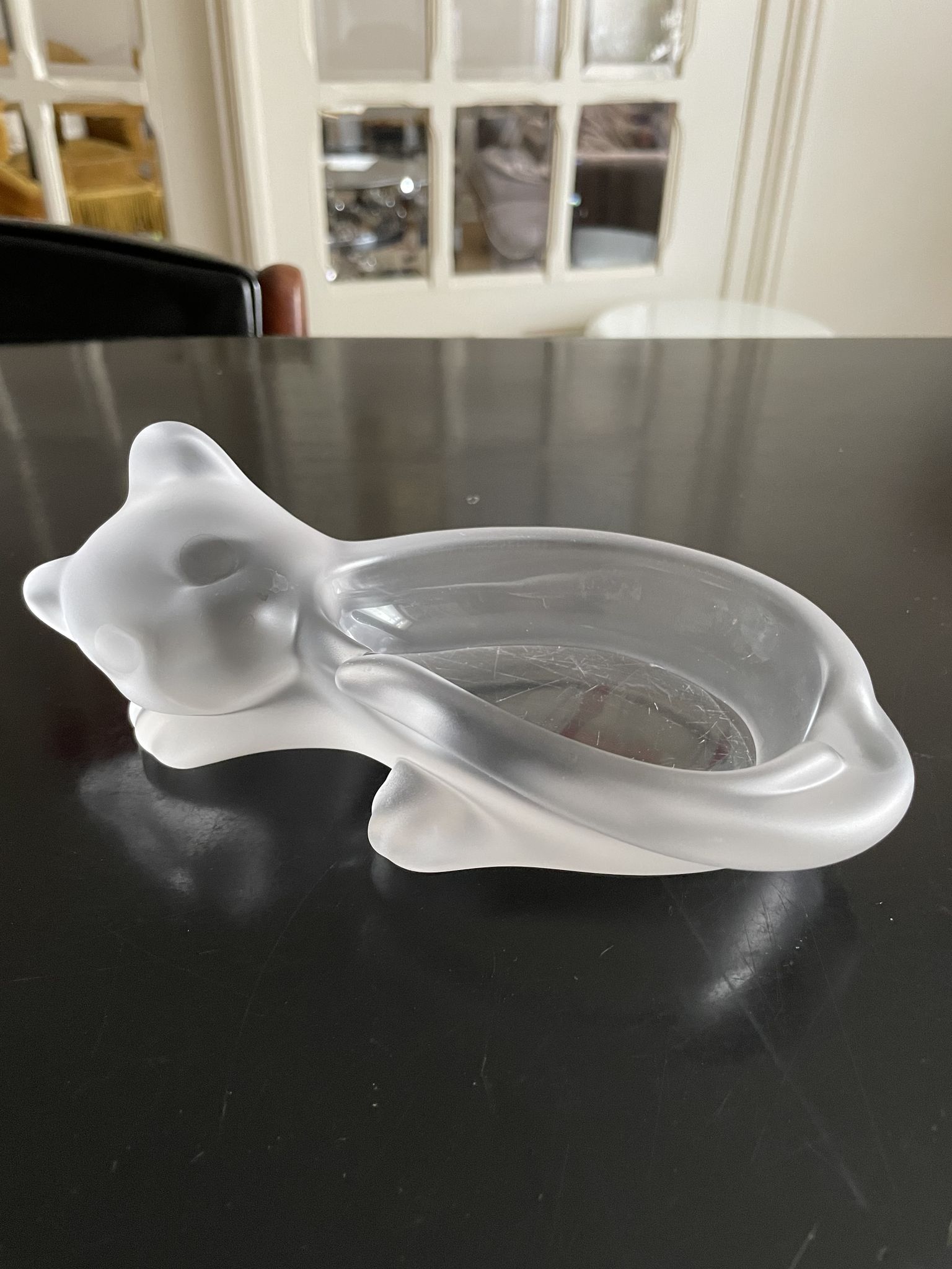 Vide poche chat en cristal dépoli