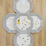 X5 large white Arcoroc plates with black stripes Octime model of the 80s