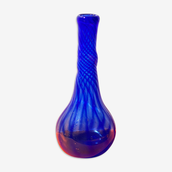 Vase soliflore en verre soufflé bullé bleu