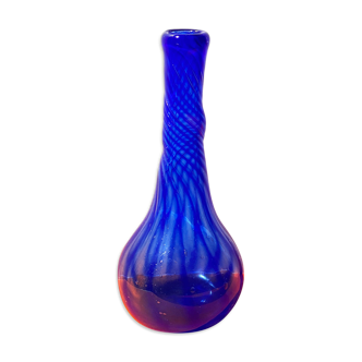 Vase soliflore en verre soufflé bullé bleu