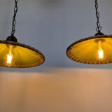 80's Concept Glass Italian Pendant Lights, Vintage Design Pair
