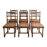 Set of 6 vintage wooden and cane chairs