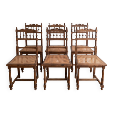 Lot de 6 chaises vintage en bois et canage
