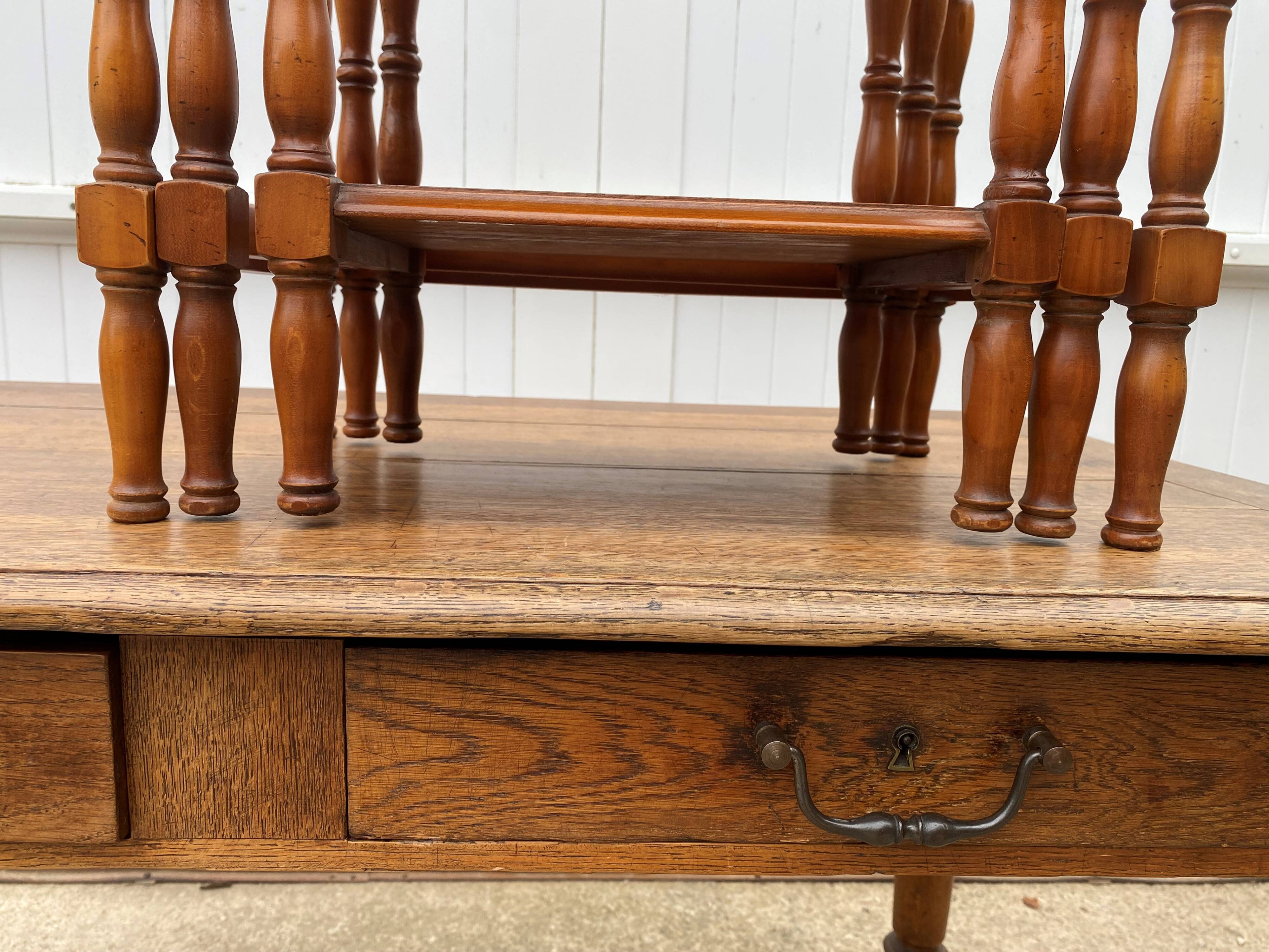 Set of 3 rustic cherry wood nesting coffee tables from the 1950s.