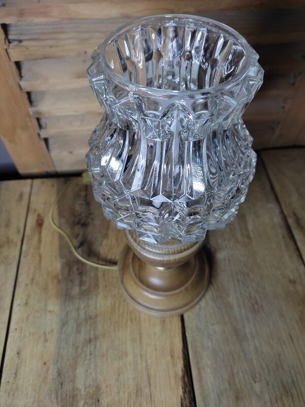 Bedside lamp Desk base brass wood Globe old vintage molded glass