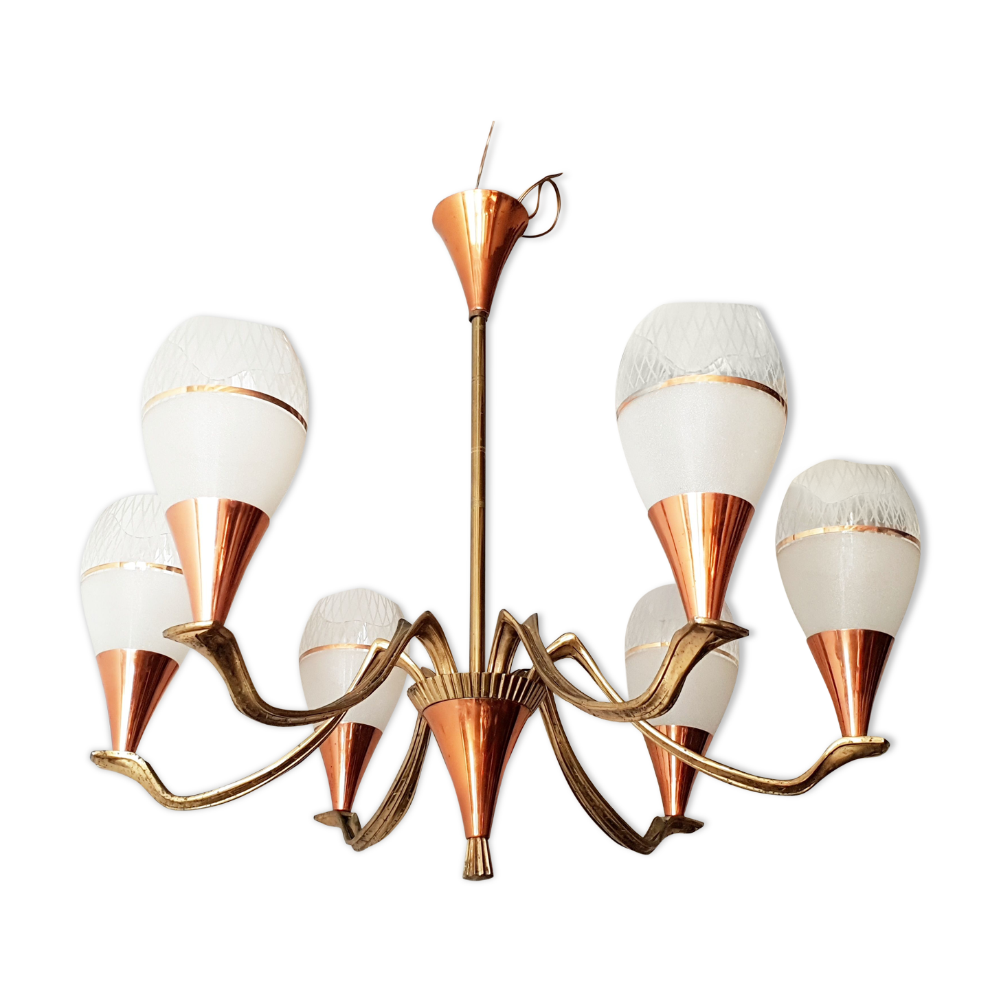 Lustre 1950 en laiton et cuivre vintage