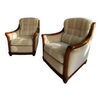 Pair of signed Jacques Leleu armchairs