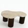"Pear" coffee table in travertine and fluted wood | dark oak | 3 legs