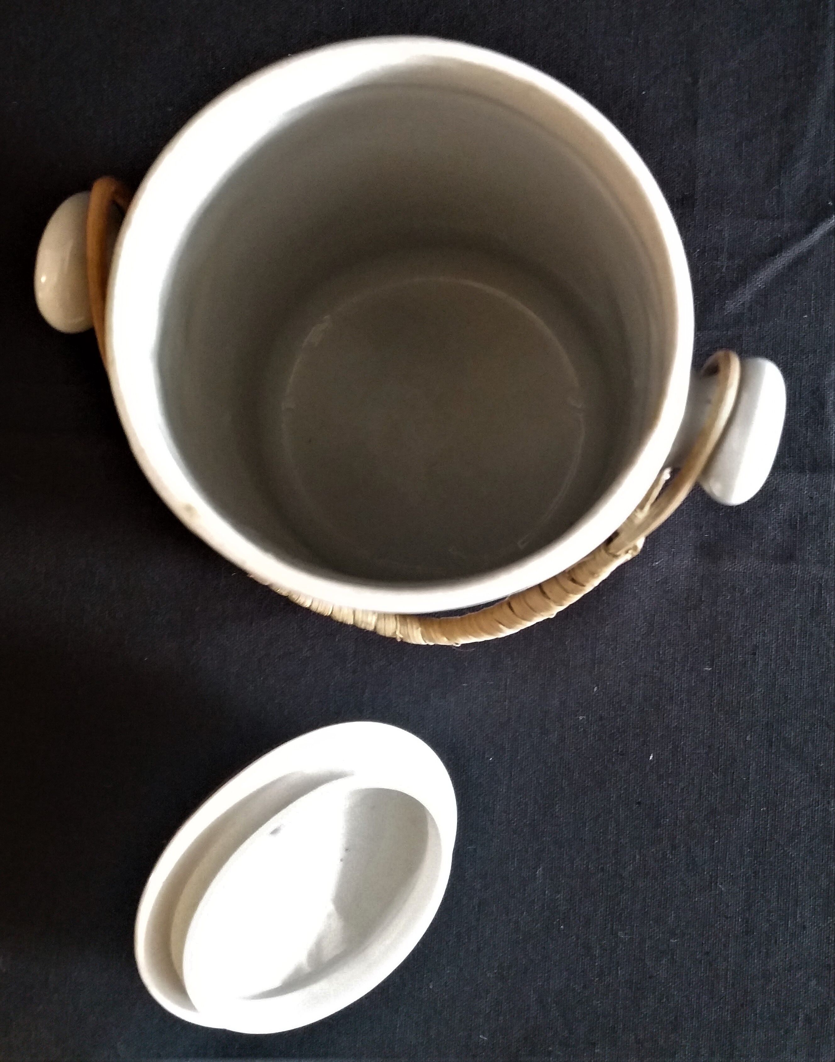 Vintage porcelain milk pot rattan handle
