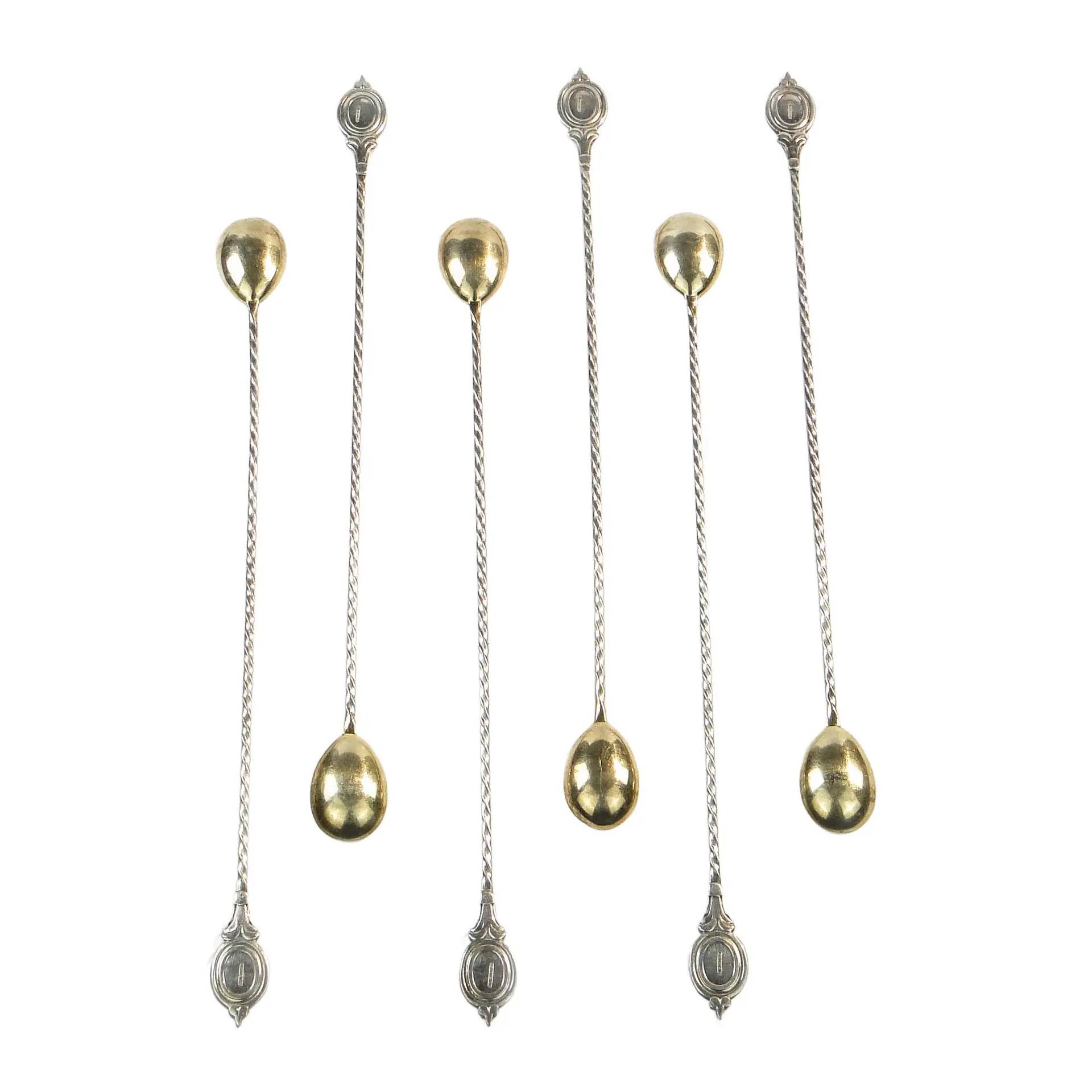 Set of neoclassical cocktail spoons, silver-plated brass, G.A.B., Sweden, 1930s
