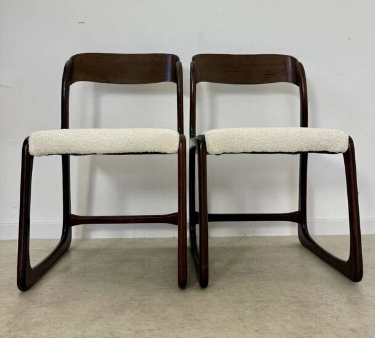 Set of 2 Baumann sled chairs in wood and terry fabric, 60s design