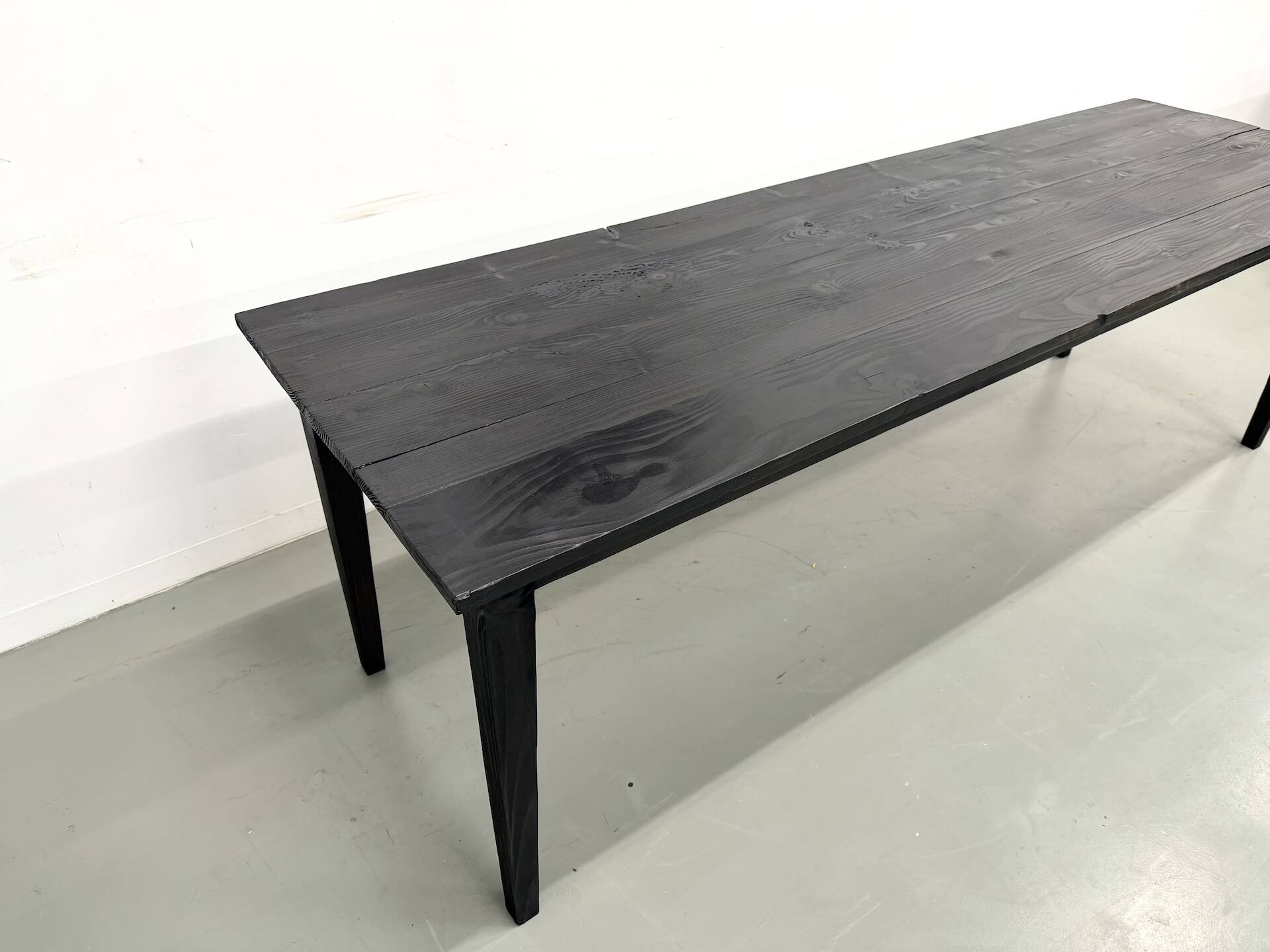 Large 1950s Farm Table in Burnt Wood (Shou Sugi Ban) – L245 cm