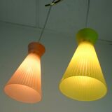 1950s mid century 2-light mid century pendant light glass shades and brass