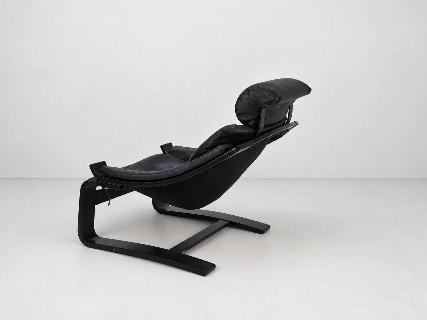 Kroken Armchair in Black Leather by Ake Fribytter for Roche Bobois