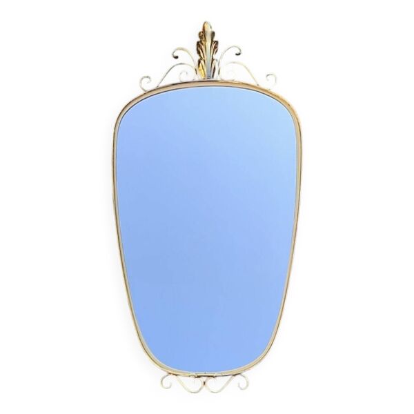 Ancien miroir mural rétroviseur, forme libre en métal doré — Beyit