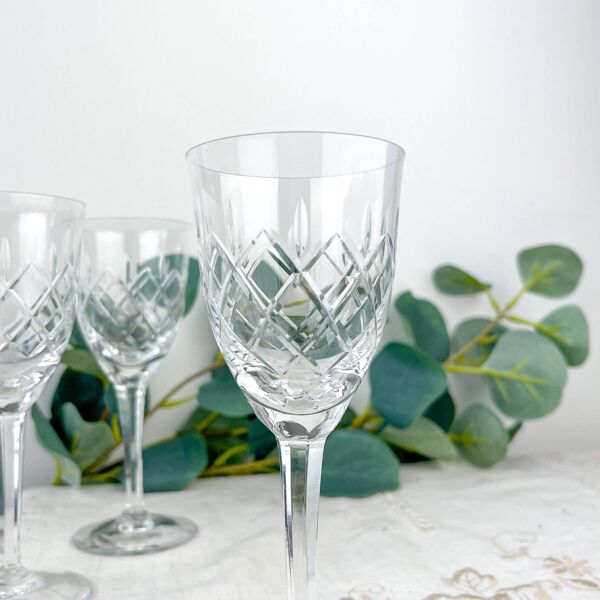 6 verres à eau en cristal taillé vintage, Cristallerie de Lorraine Lemberg, années 1950–1970