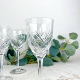 6 vintage cut crystal water glasses – Lorraine Lemberg Glassworks with original label (1950s–1970s)