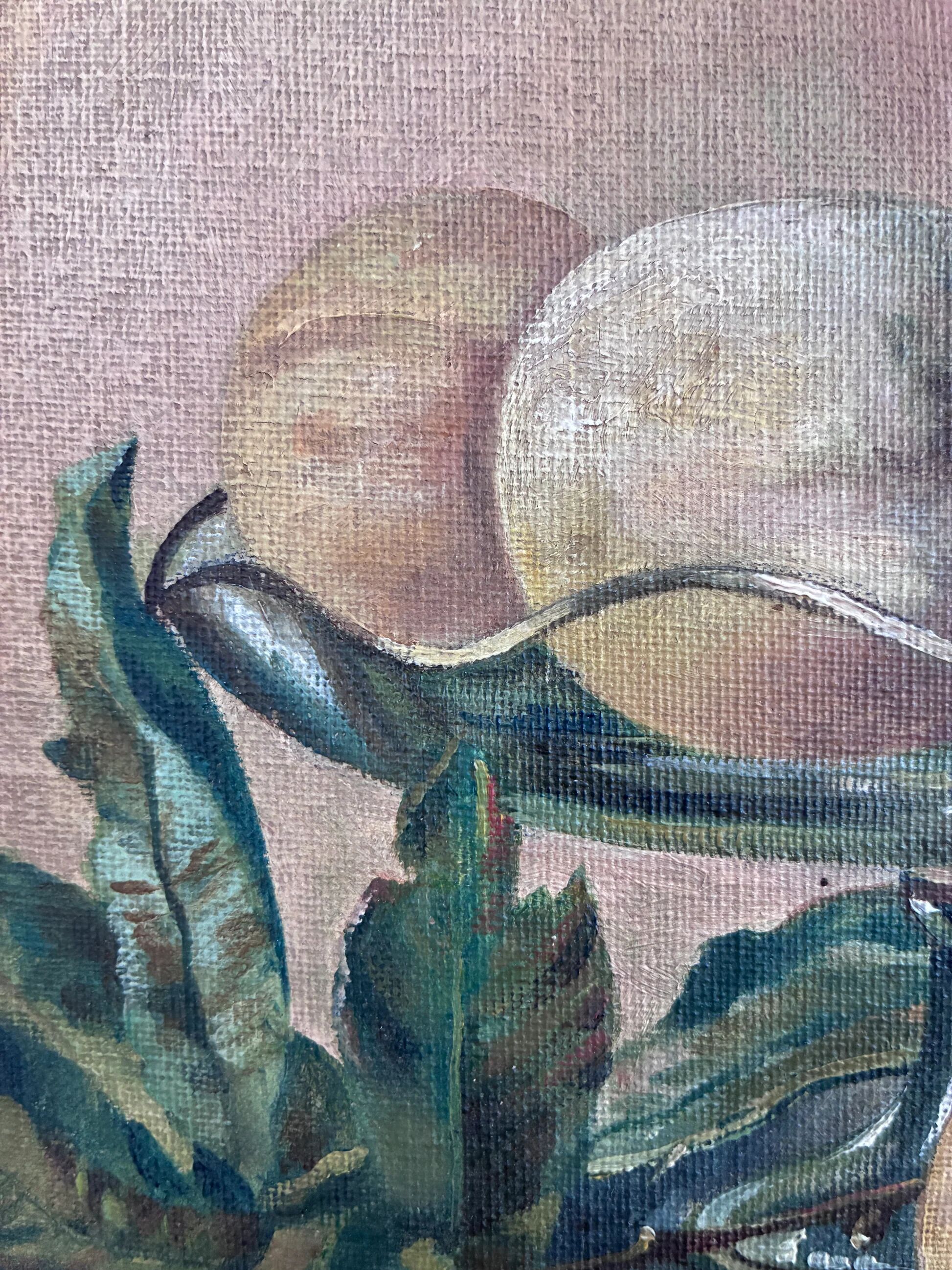 Antique original still life oil painting, fruit kitchen art