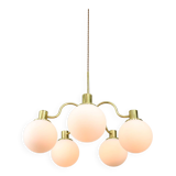 Italian Mid century Modern Chandelier in Brass and Opaline Glass, 1960s