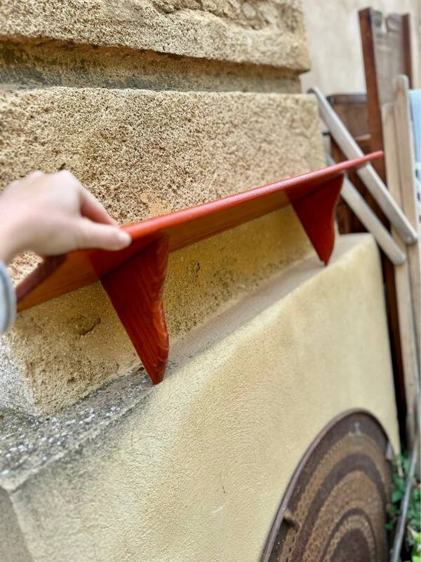 Mahogany-colored wooden shelf