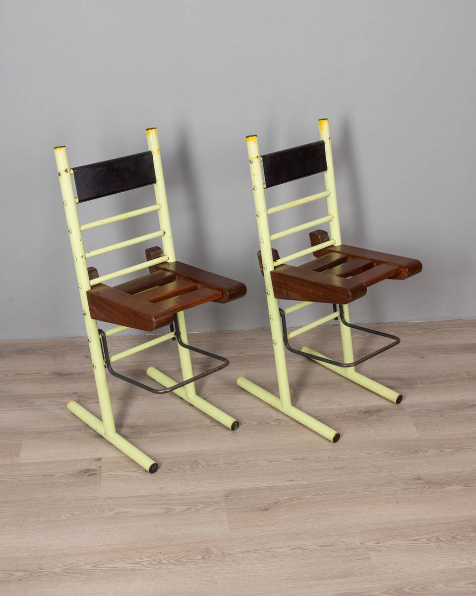 Pair of vintage 70s stools in iron and wood italian design