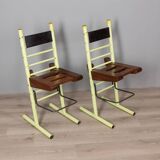 Pair of vintage 70s stools in iron and wood italian design