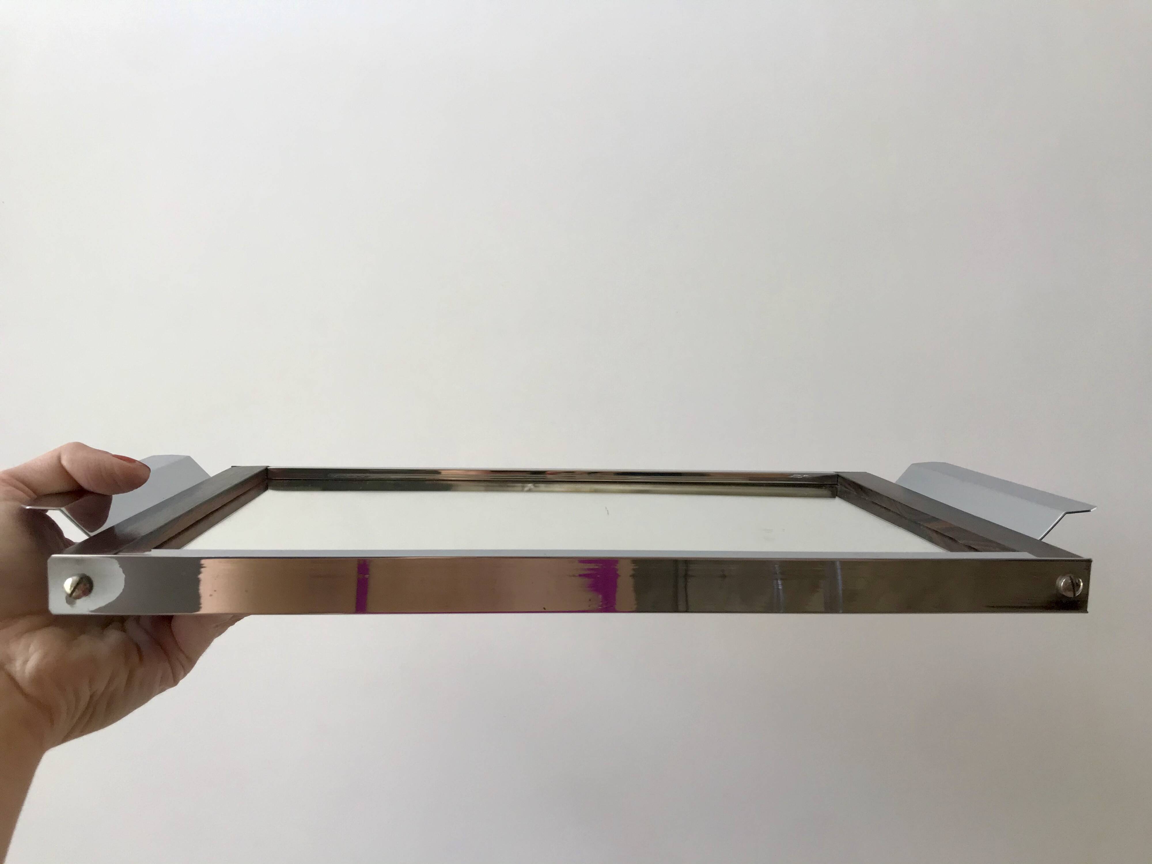 mirrored tray in chrome and wood 60s