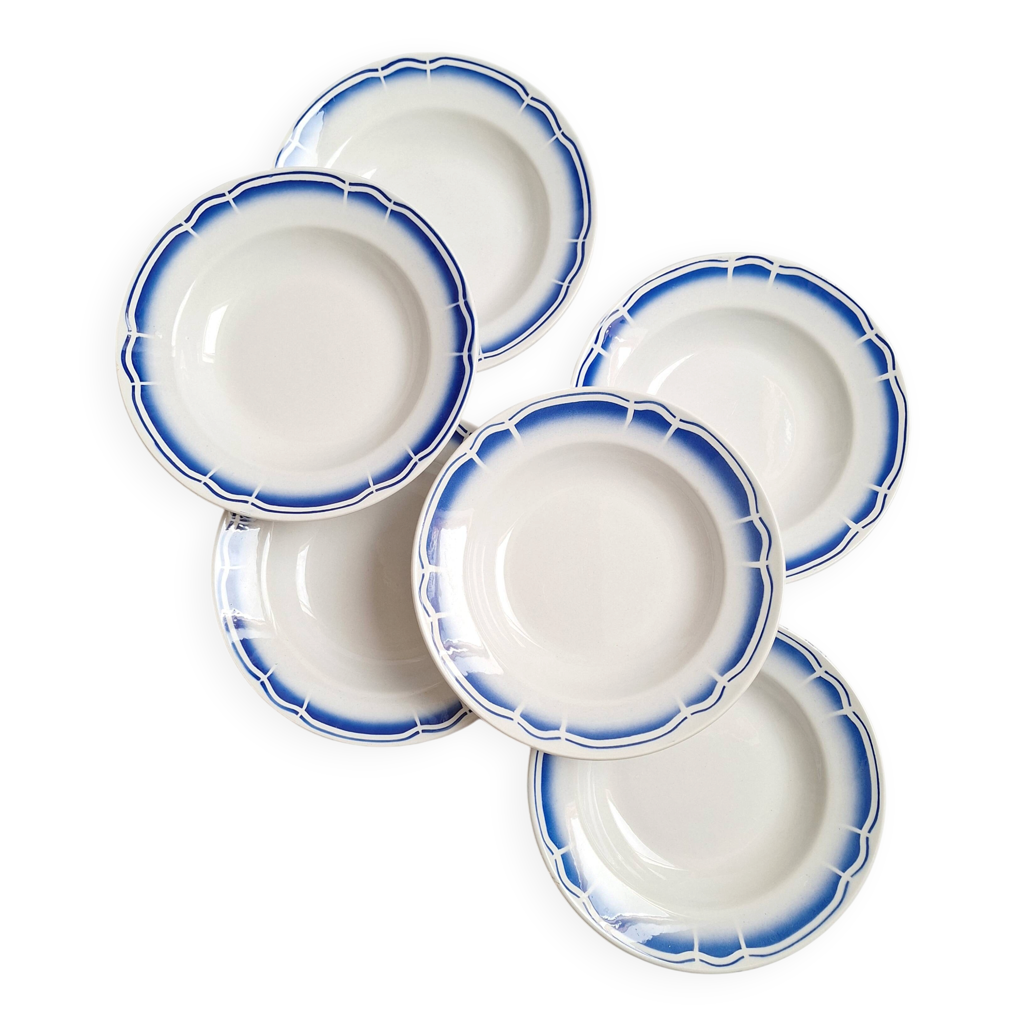 Deep plates / Art Deco salad plates Badonviller blue