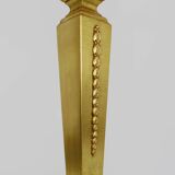 Console, pedestal table, side table in gilded wood with beveled mirror top. Ann