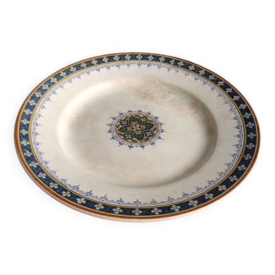 Plat à gâteau ou présentoir à gâteaux vintage français pour desserts ou fruits, Sarreguemines, mod. Myosotis