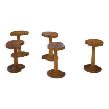 Set of 5 brutalist side tables in rosewood from the 1960s.