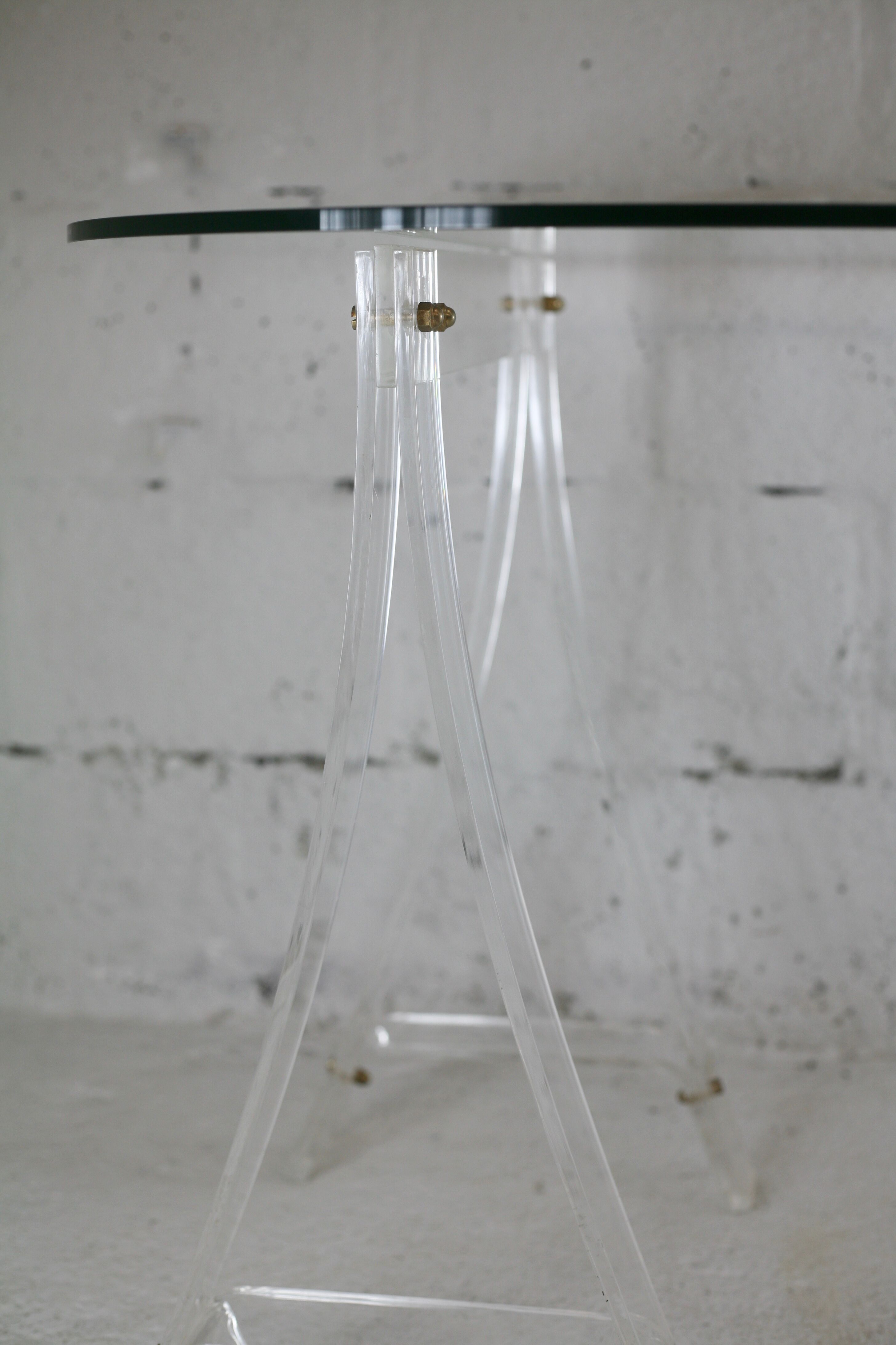 Office Plexiglas trestles, glass tray rounded edges, France, circa 1970