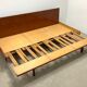 Beech sofa bed & red fabric by Drevotar Czech vintage 1960s