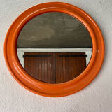 Mirror with round frame in orange molded plastic by carrara & matta, 1974