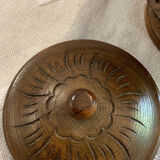 Wooden pot with Vintage sculptures