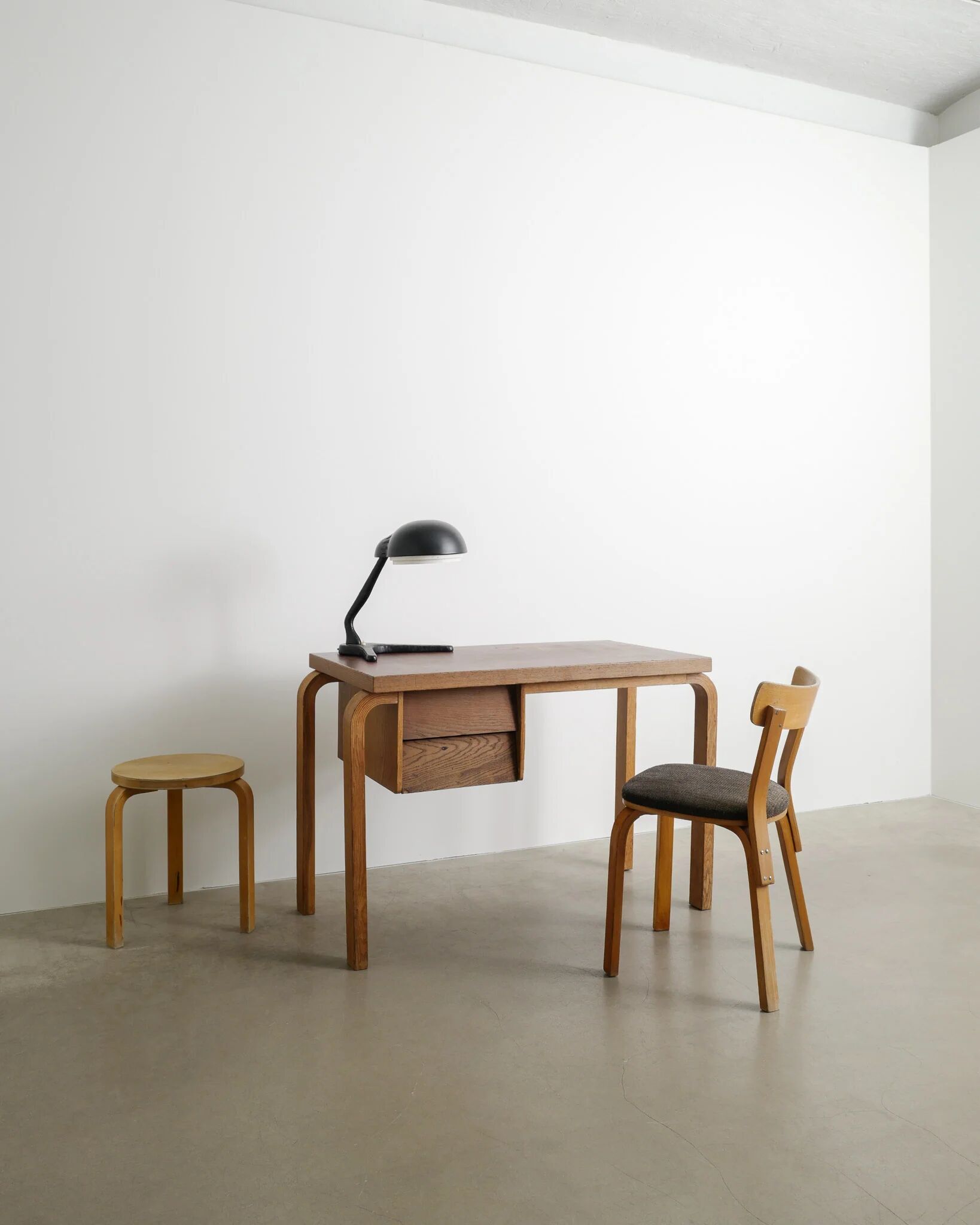 Early Vintage Finnish Mid Century Alvar Aalto Wooden Desk & Chair, 1940s