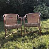 Rattan garden armchairs and coffee table