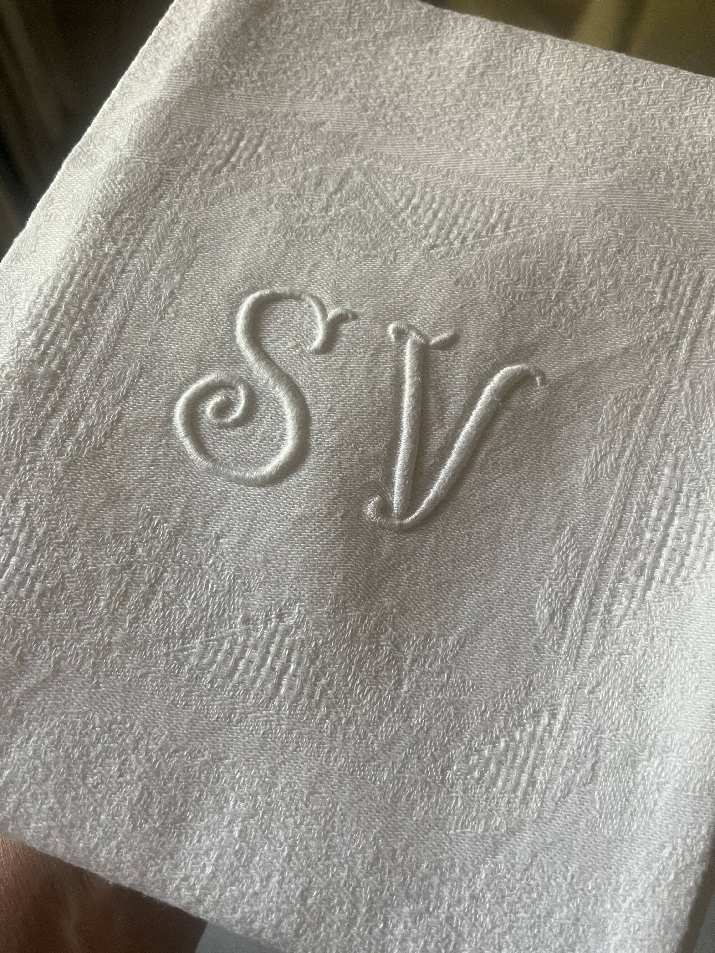 6 serviettes de table en damassé, monogramme