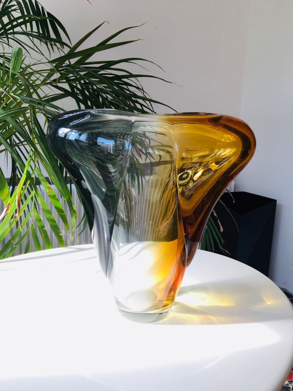 Mid-century blown crystal tricolour vase by Per Lütken