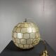 Midcentury mother of pearl Capiz shell & brass sphere large pendant, 1960s