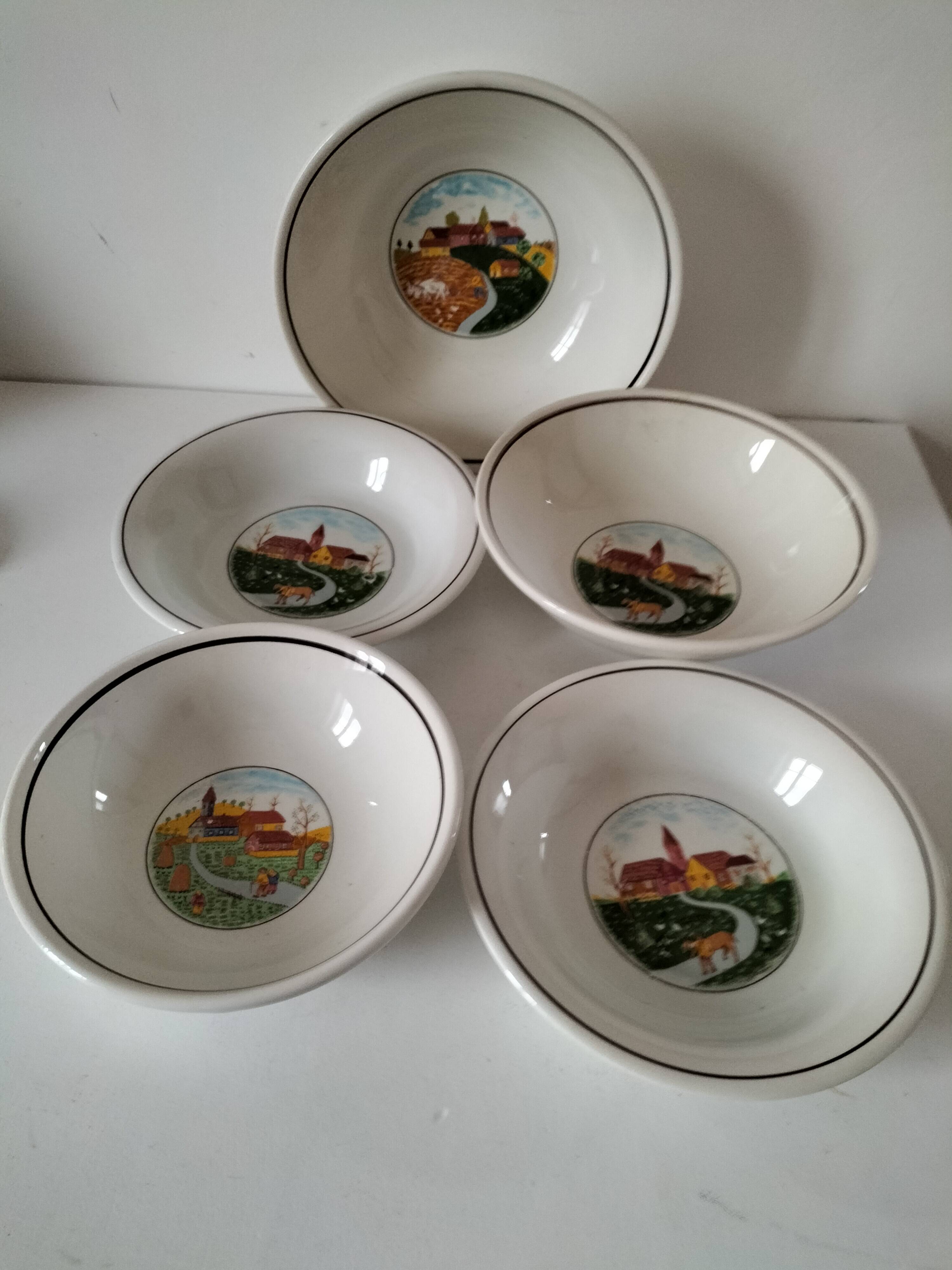 Set of 5 Italian ceramic dishes with country decor