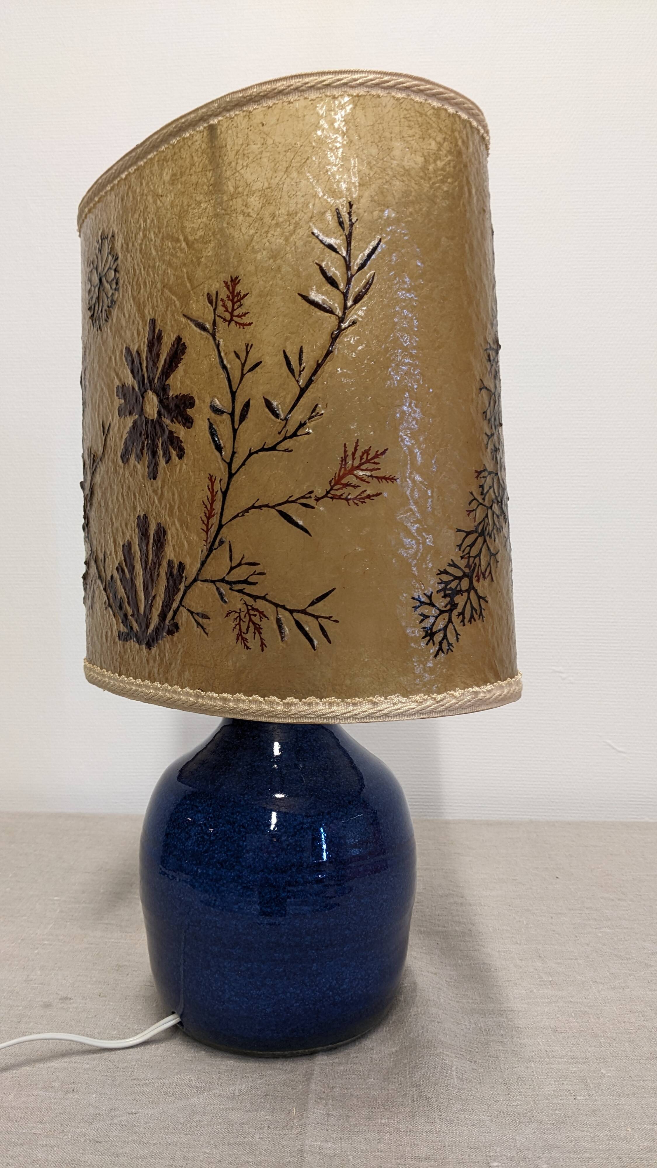 Indigo blue glazed stoneware lamp and resin, France circa 1960.