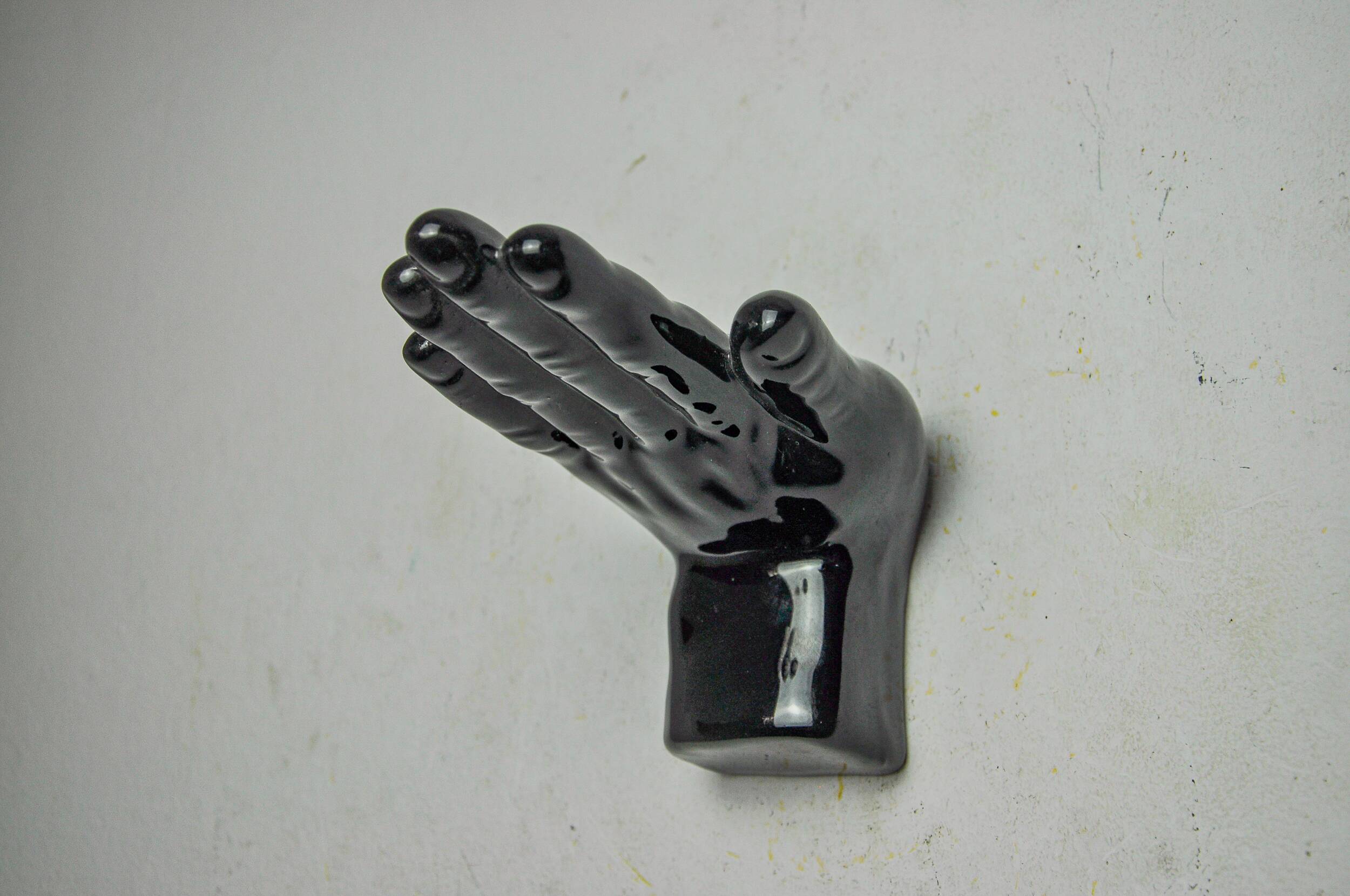 “Main” wall candle holders, black ceramic, France, 1980