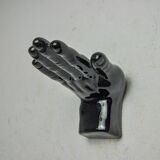 “Main” wall candle holders, black ceramic, France, 1980